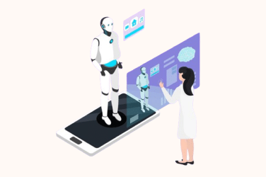 Illustration of an AI chatbot conversation on a website
